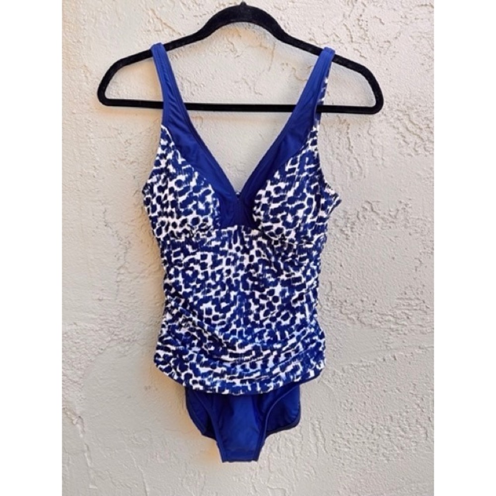 Maxine Hollywood NEW Blue Animal Print Ruched One Piece Swimsuit SZ 6 Beach